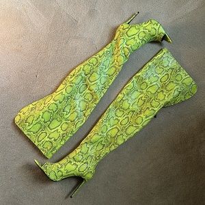 Neon Snakeskin Thigh High Boots